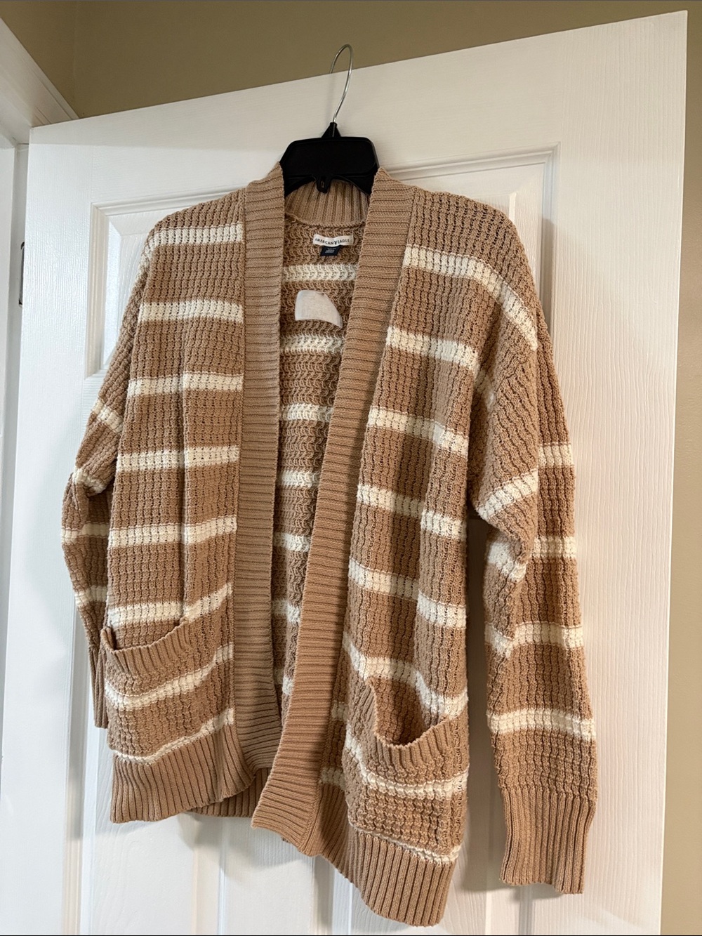 Cozy Striped Open-Front Cardigan in Tan & Cream